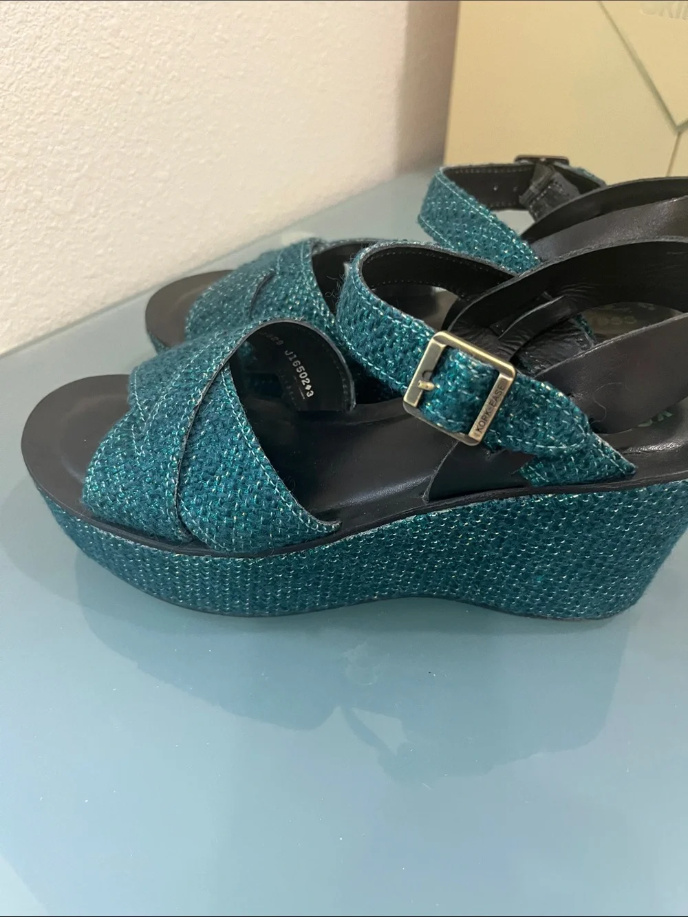 Kork-Ease Teal Woven Crossband Slingback Sandals size 7